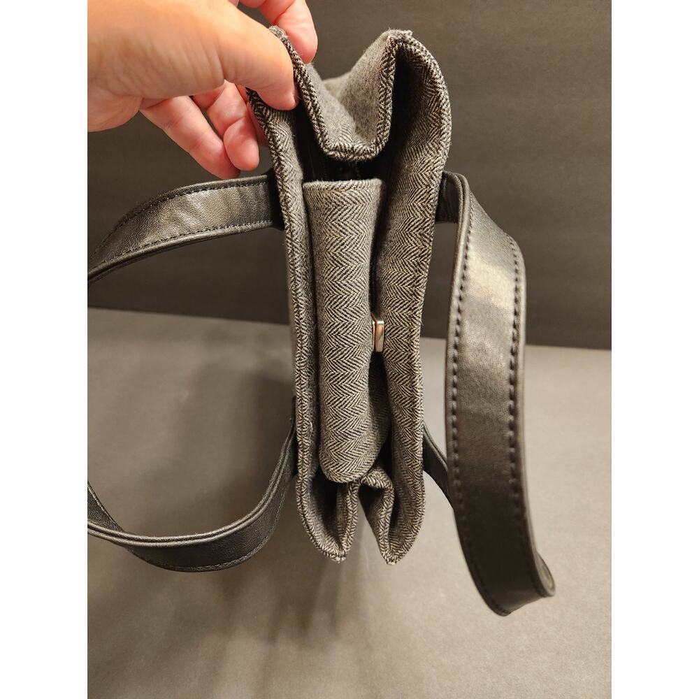 LIZ CLAIBORNE Vtg Double Top Handle Purse Grey Black Wool Tweed Grannycore Mob - Picture 8 of 12